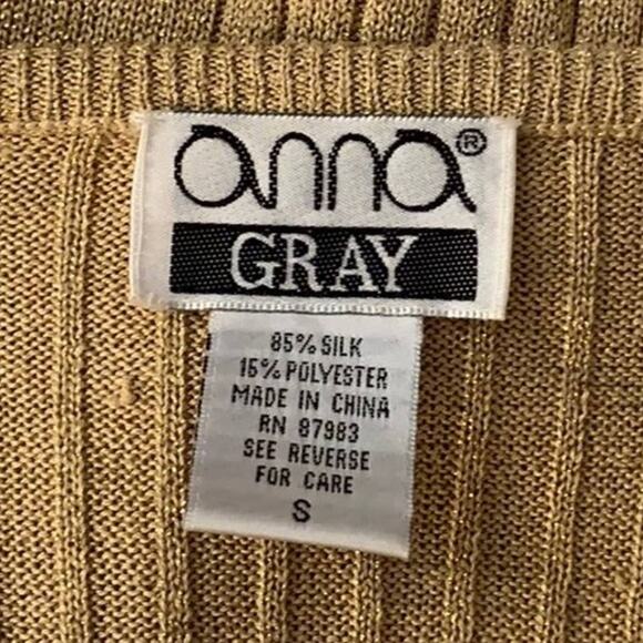 Anna Gray Small Silk Blend Sparkly Gold Scoop Neck Long Sleeve Strechy Sweater - Picture 5 of 6